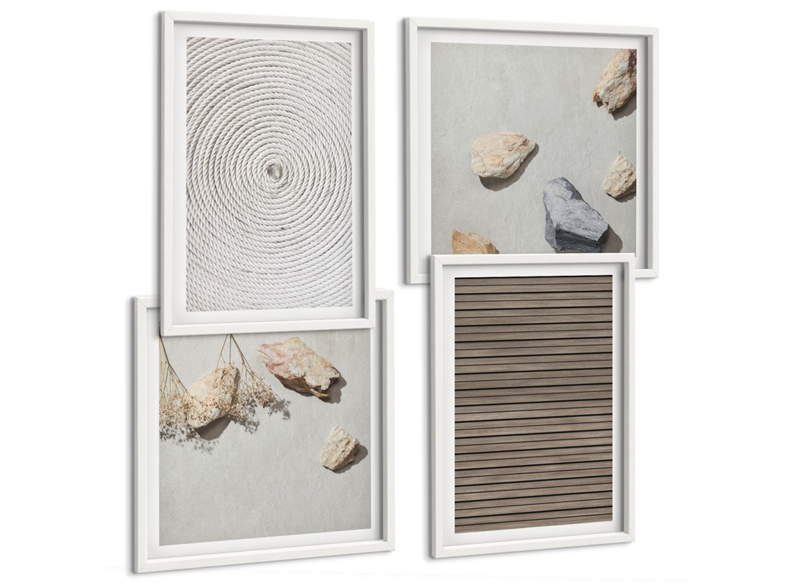 Composição De Quadros Texturas Naturais Madeira Pedras Espelharte (4 Peças)