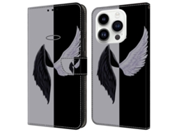 Capa Em Couro Pu Magnético Para Apple Iphone 16 Pro Max - Asas Pretas/brancas