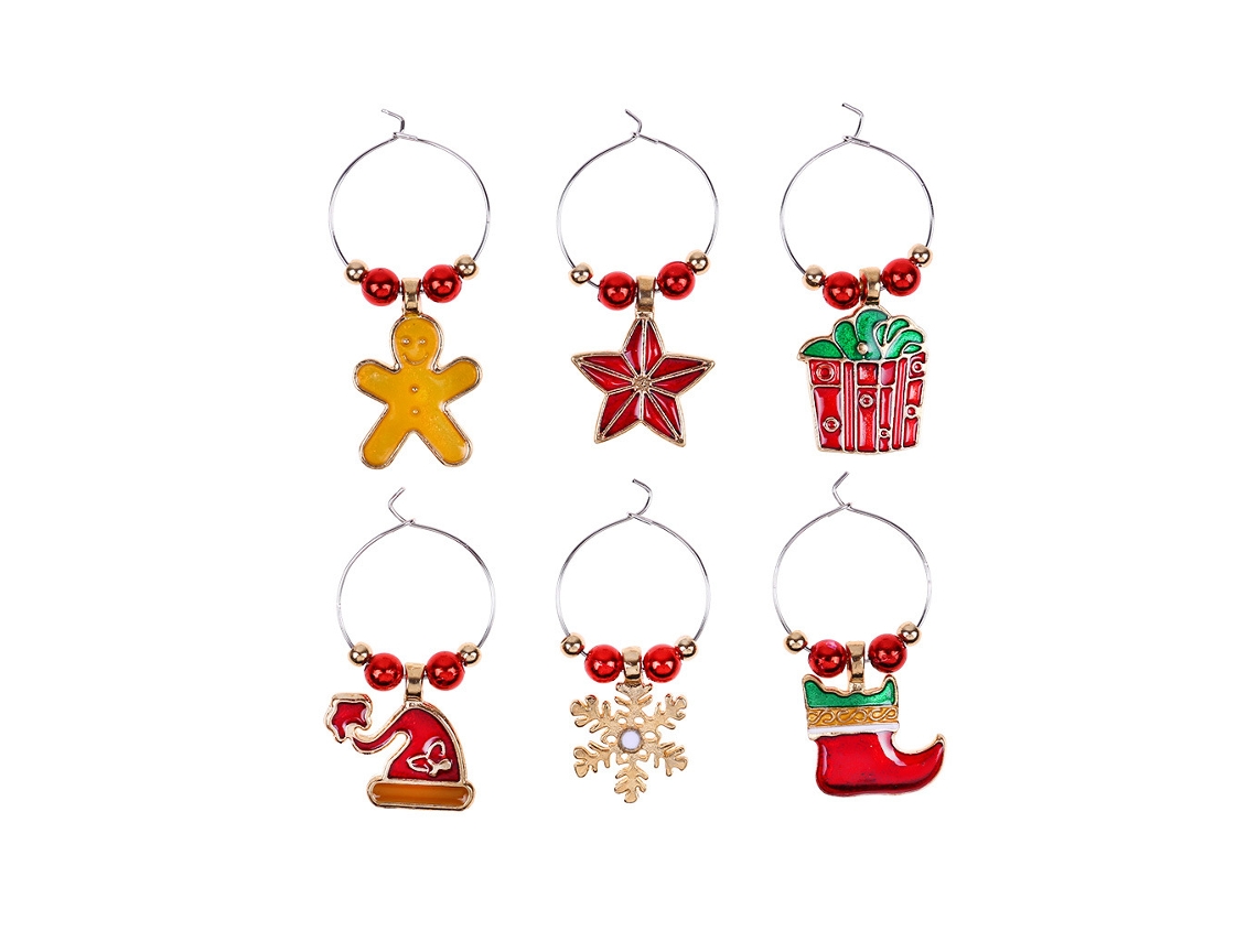 Ferramenta 6 Pçs 1 Conjunto Decoração de Copo Vinho Natal Estilo Anel 5 Pingentes com Tema Marcadores Vin UISAVE