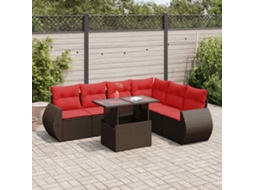 Vidaxl 7 Pcs Conj. Sofás Jardim C/ Almofadões Vime Pe/acácia Castanho