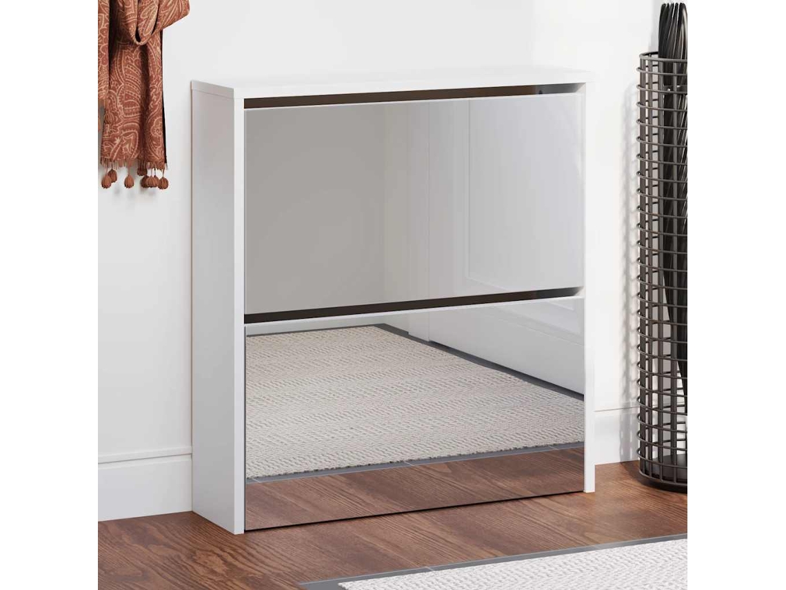 Vidaxl Sapateira C/ Espelho 2 Divisórias 63x17x67 Cm Branco Brilhante
