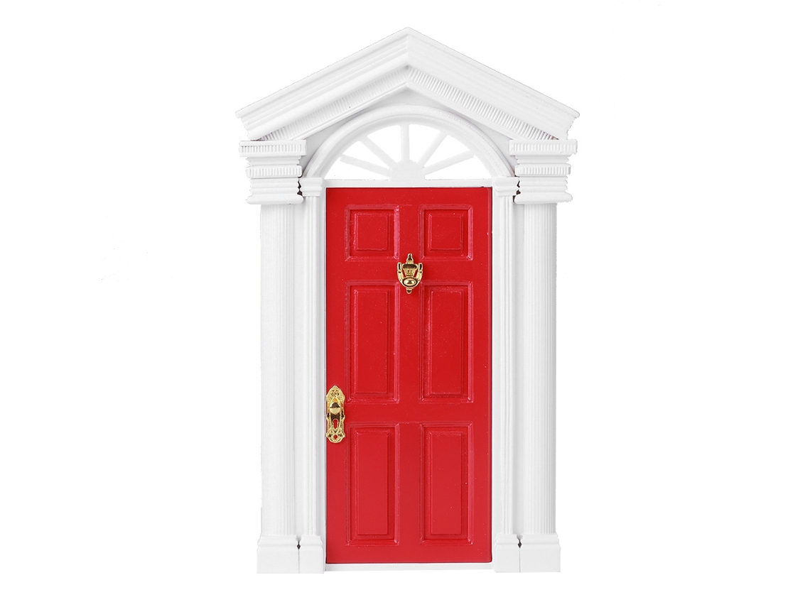 Porta em miniatura de pinheiro mágico Ats, escala 1:12, para casa de bonecas, com acessórios, abre, vermelha.
