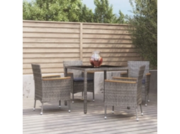 5 Pcs Conjunto De Jantar P/ Jardim C/ Almofadões Vime Pe Cinza Dkd Home Decor