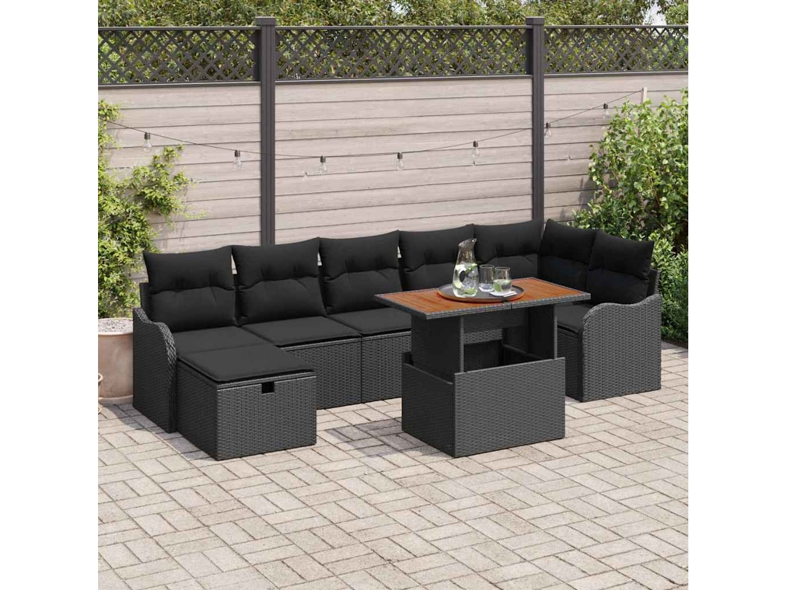 Vidaxl Conjunto De Sofá De Jardim 8 Unid. Preto Vime Pe