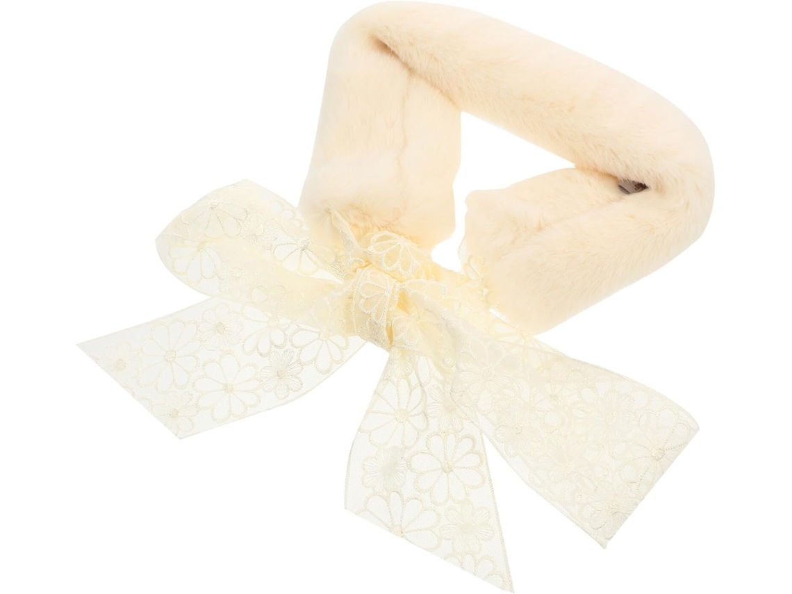 Cachecol Feminino De Inverno Em Renda Branca Com Forro De Pelúcia Quente, Tamanho Médio, Acessório De Moda.