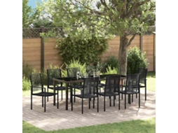 Vidaxl Conjunto De Jantar Para Jardim 9 Unid. Preto Aço Revestido A Pó
