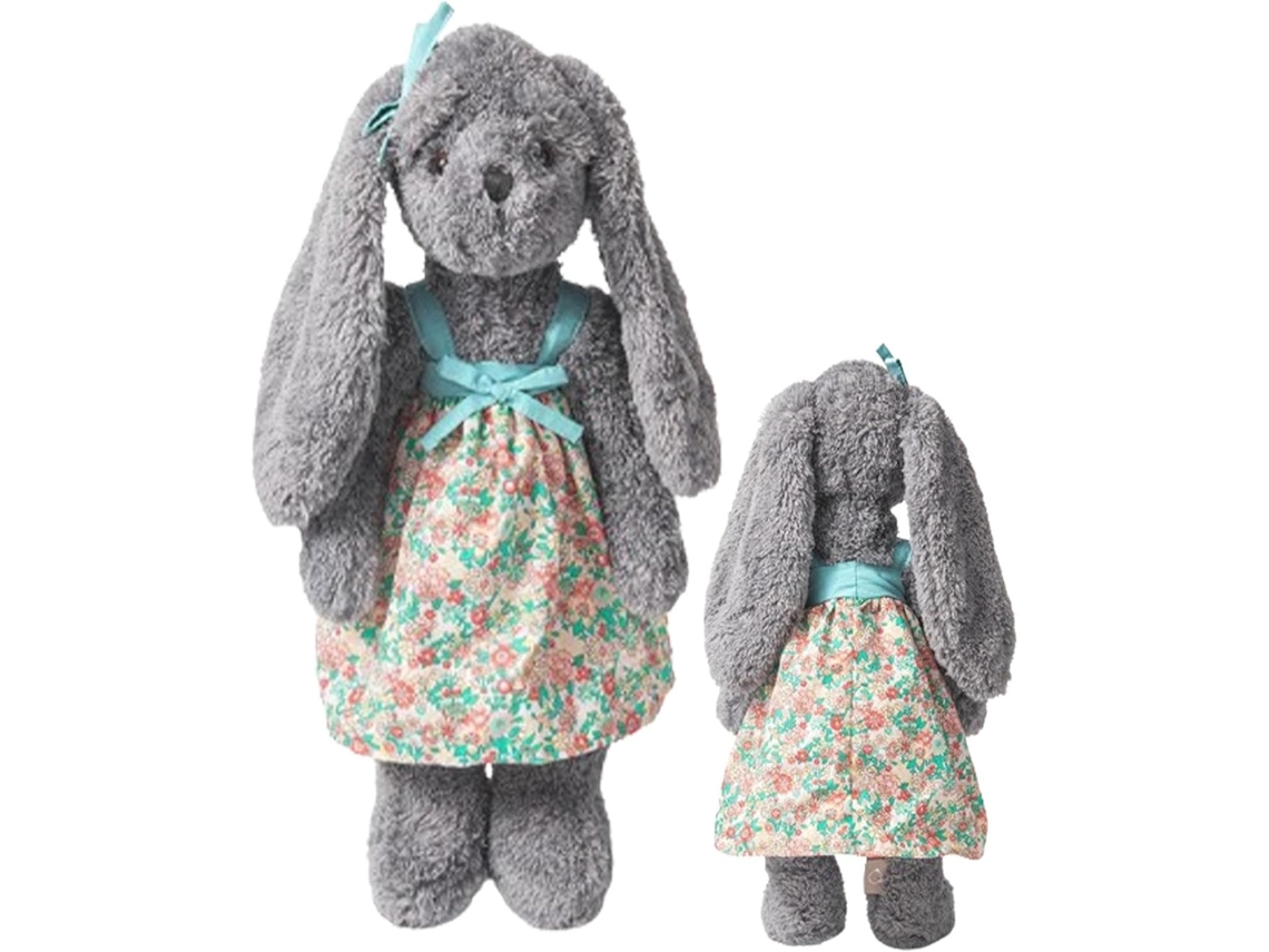 Coelho De Pelúcia Macio, Cinza Com Vestido.
