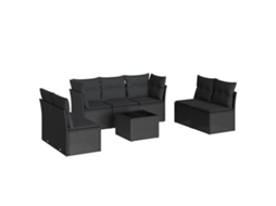 Conjunto de 8 Sofás de Jardim com Almofadões Vime Pe Preto MAISON EXCLUSIVE (8 pcs)