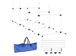 Kit de Agility para Cães 4obstáculos Altura Ajustável, Suporte no Chão, Bolsa de Transporte, Branco Ge