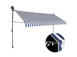 Vidaxl Toldo Retrátil Manual Com Led 350 Cm Azul E Branco