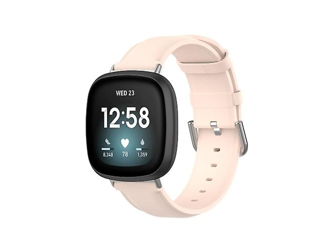 Pulseira De Couro Genuíno, Compatível Com Fitbit Versa 4/ Sense 2, Rosa Claro