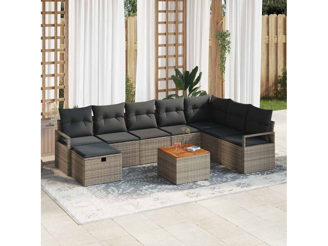 Vidaxl Conjunto De Sofá De Jardim 9 Unid. Cinzeto Rattan Sintético