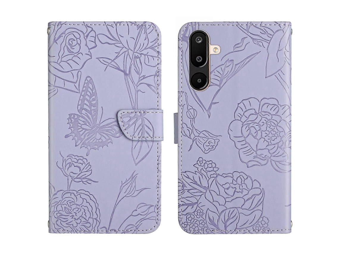 Capa De Celular De Couro Com Estampa De Borboleta E Toque De Pele