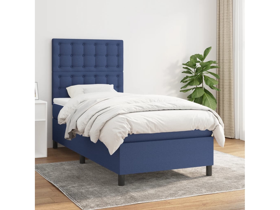 Vidaxl Cama Com Molas/colchão 80x200 Cm Tecido Azul