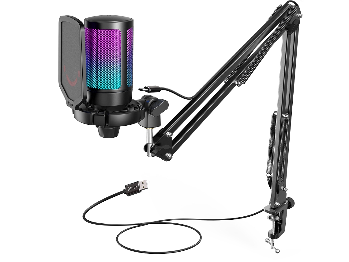 (preto) Kit De Microfone Para Jogos, Botão De Silenciamento, Iluminação Rgb E Suporte, Capacitor Cardioide.