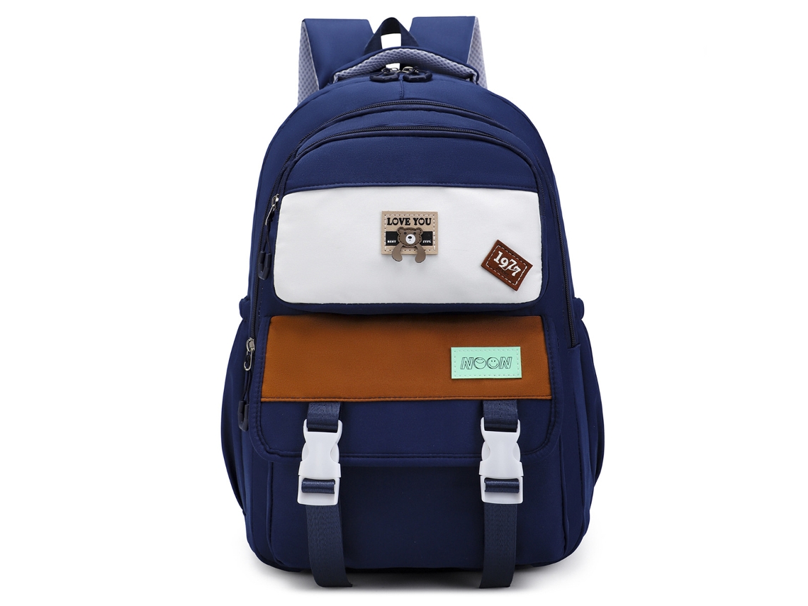 Mochila Color Block, Grande Capacidade, Impermeável, Adequada Para Meninas, Estudantes Do Ensino Médio E Universitários, Etc Azul Escuro