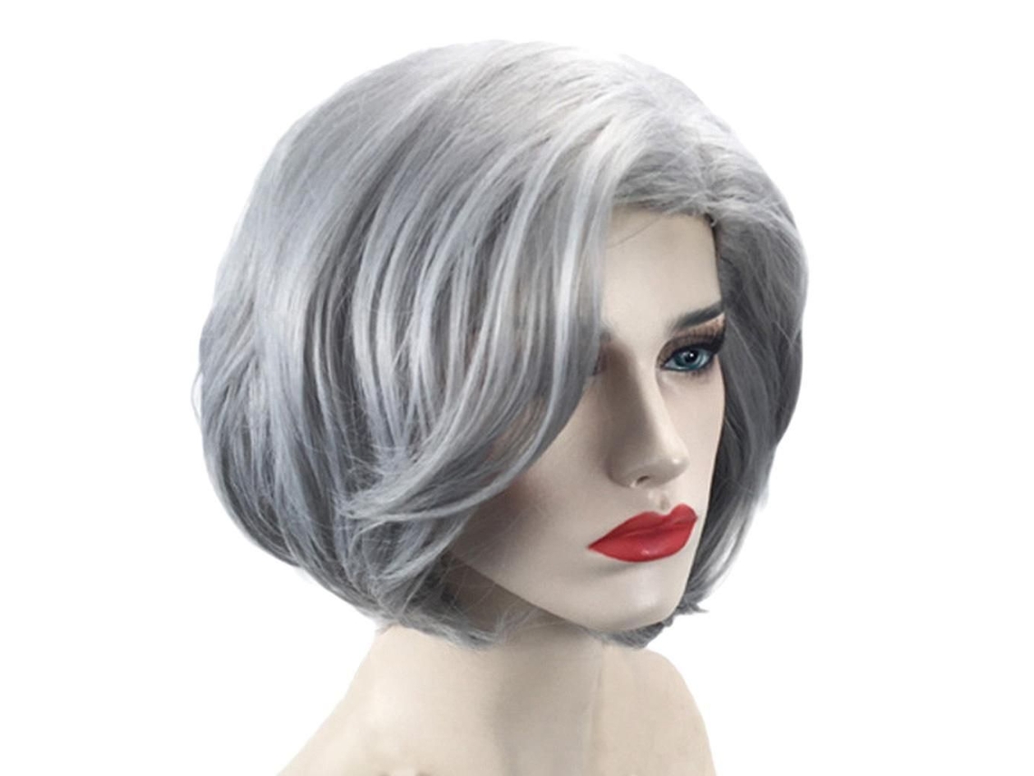 Peruca Feminina Cacheada para Cosplay com Touca de Rosas Prateada de 35 Cm TAISHENGDA