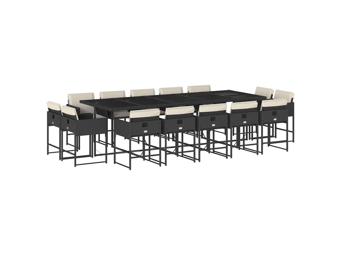 Conjunto de Jantar 15 Pcs para Jardim com Almofadões Vime Pe Preto MAISON EXCLUSIVE (15 pcs)