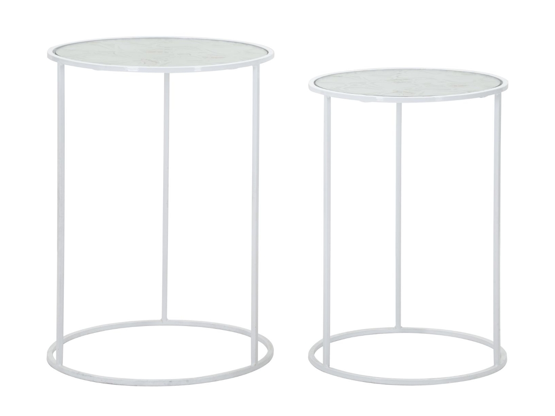 Mesas De Centro White Harts Em Metal Branco Com Tampo De Vidro - Ø 43x60 E Ø 38x55 Cm - Design Essencial E Refinado Para Ambientes Glamorosos.