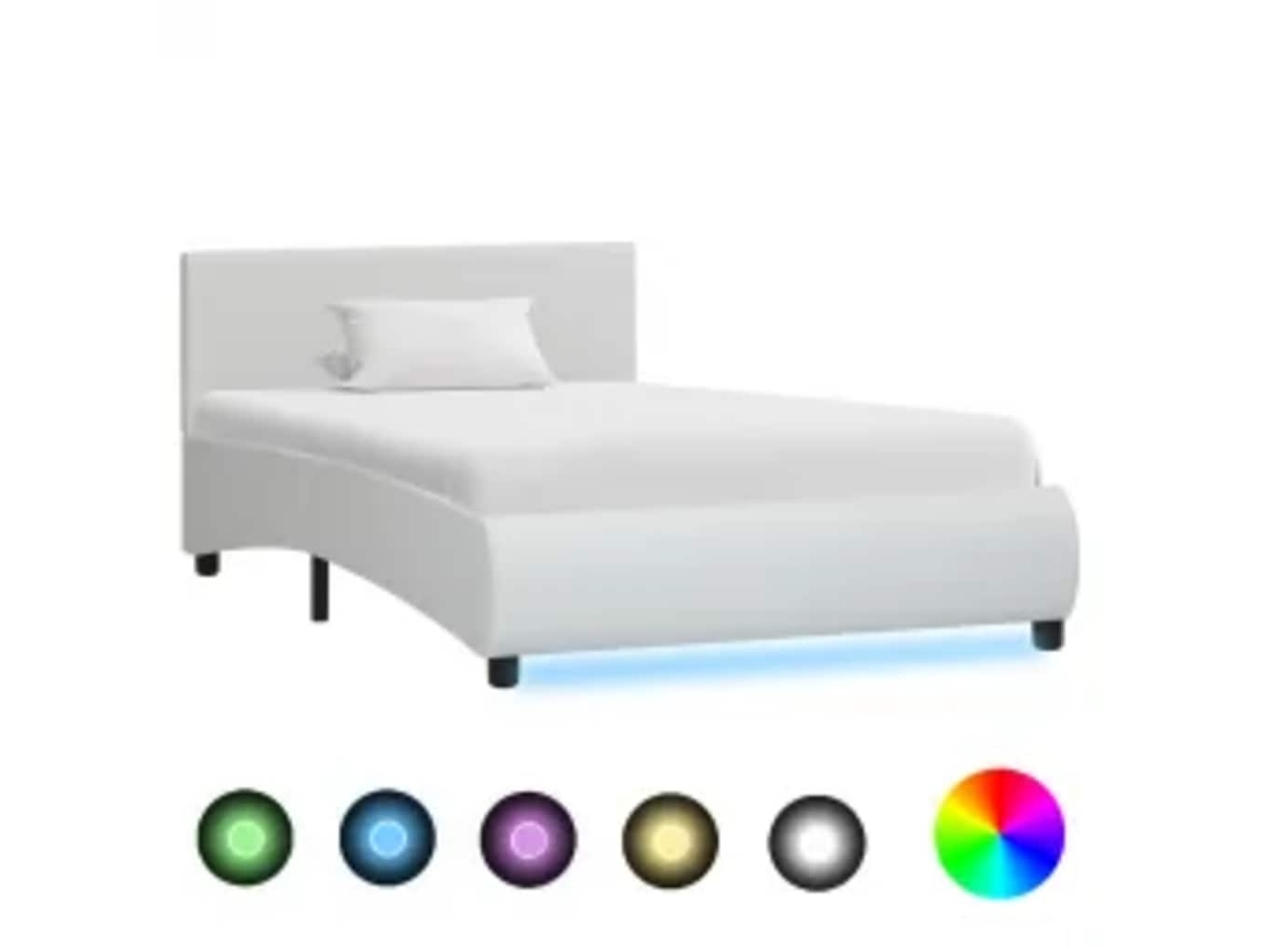 Vidaxl Estrutura De Cama Com Led 100x200 Cm Couro Artificial Branco