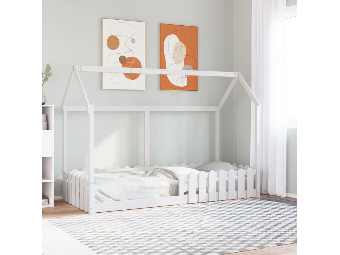 Cama Infantilcama De Criança Formato Casa 80x200 Cm Pinho Maciço Branco Wsd22803 Lovely Home