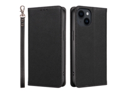 Capa De Couro Para Celular Com Estampa De Lichia E Fecho Magnético.preto - Iphone 14 Plus