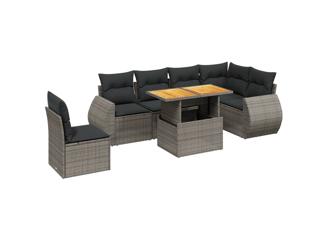 Conjunto de 7 Sofás para Jardim com Almofadões Vime Pe Cinzento MAISON EXCLUSIVE (7 pcs)