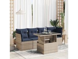 Vidaxl 5 Pcs Conjunto Sofás De Jardim C/ Almofadões Acácia E Vime Pe