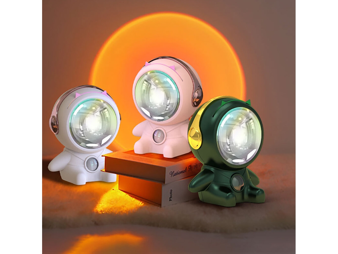 Projetor De Luz Noturna Com Atmosfera De Pôr Do Sol Verde, Mini Astronauta, Luz Led, Luz De Pôr Do Sol, Projetor Usb Rgb Para Transmissão De Fundo Fot