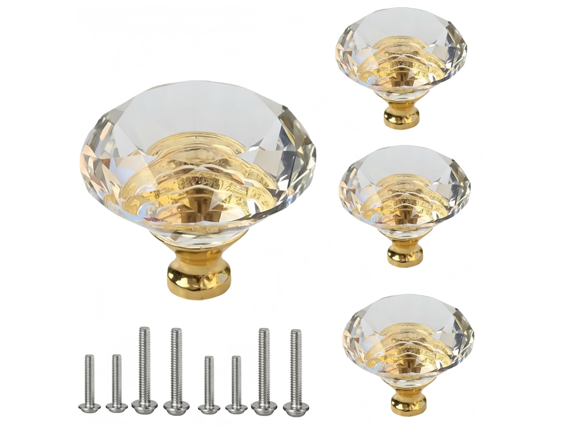 Conjunto De 4 Puxadores Para Porta Armário, Com Furo Único, Dourados, Para Portas E Gavetas De Guarda Roupas, Com