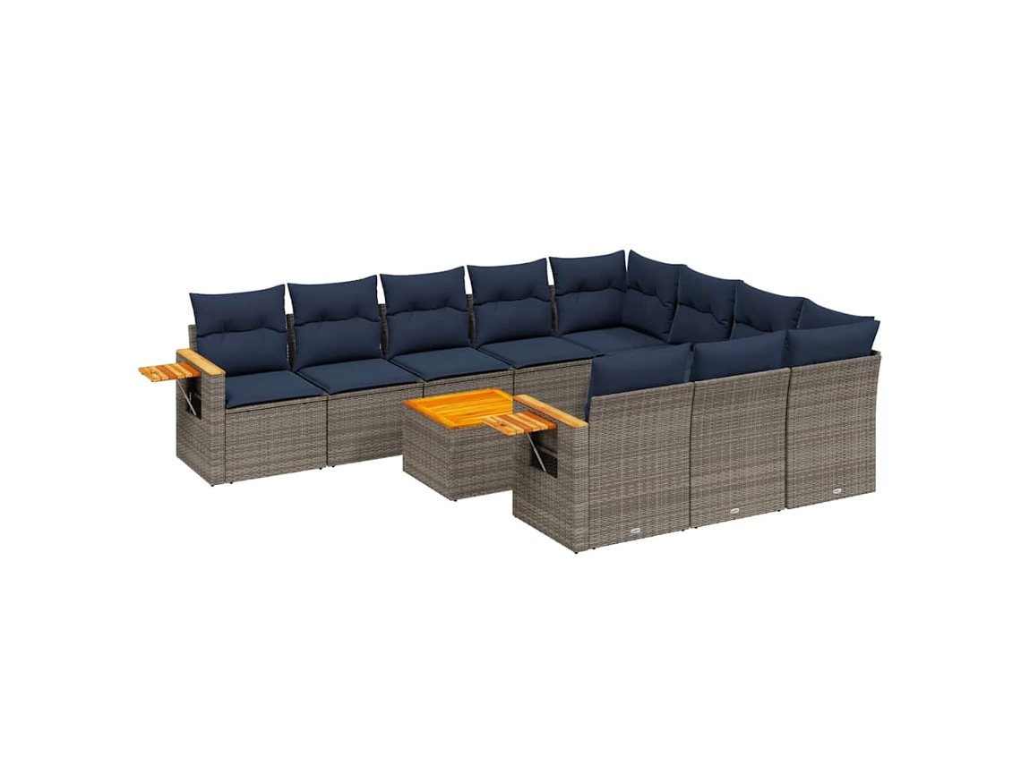 Conjunto de 11 Sofás de Jardim com Almofadões Vime Pe Cinzento MAISON EXCLUSIVE