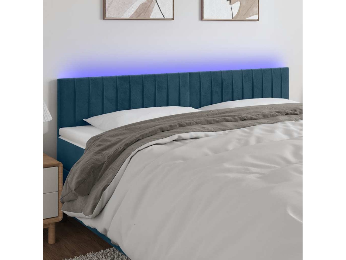 Vidaxl Cabeceira De Cama C/ Luzes Led Veludo 160x5x78/88cm Azul-escuro