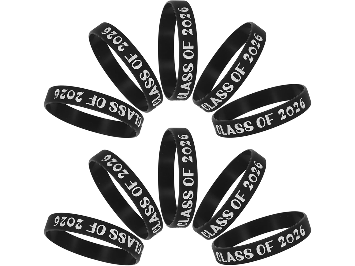 Pulseiras Genéricas de Silicone para Formatura Da Turma 2026, 10 Peças, Pretas, 202mm, Acessório Para Festas E Eventos