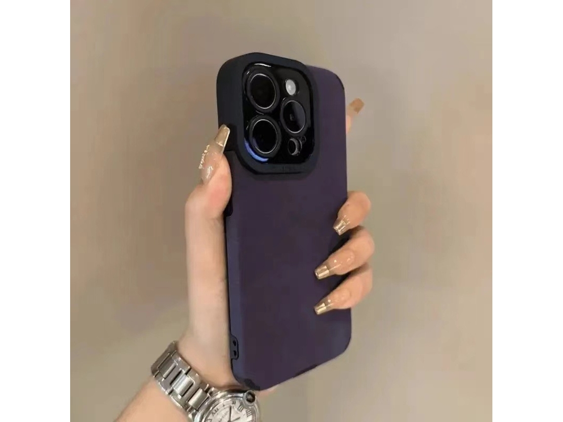 Conjunto De 2 Capas Para Iphone 17 Pro Max Em Couro Aveludado Roxo Escuro.