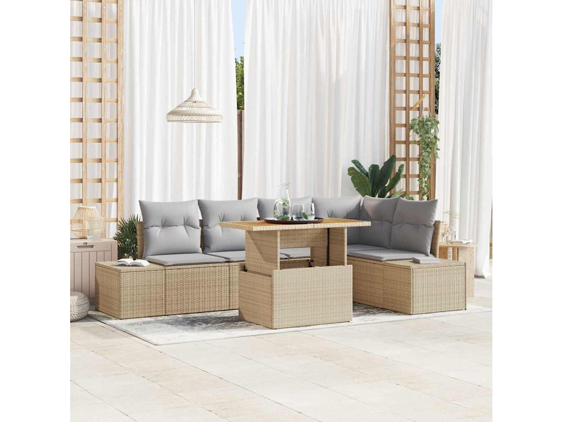 Vidaxl Conjunto De Sofá De Jardim 6 Unid. Bege Rattan Sintético
