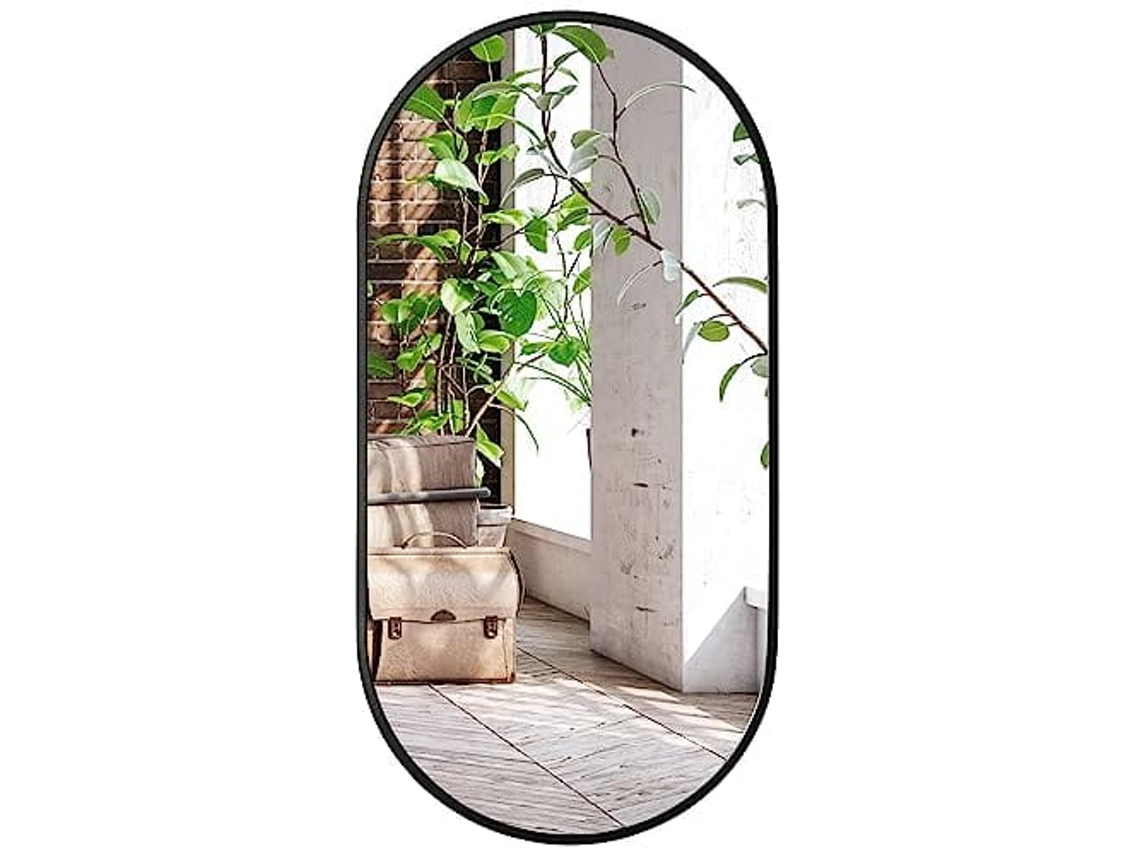 Espelho Oval 100x50cm Moldura Preta Leobert