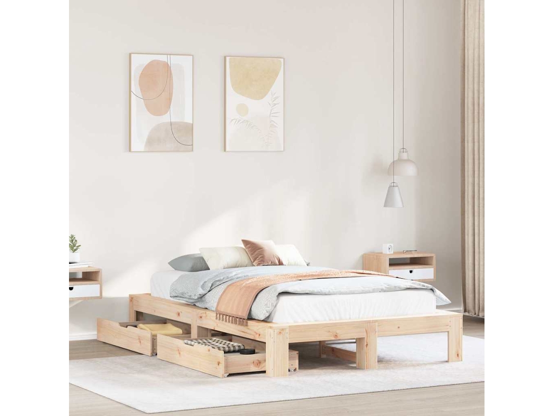 Vidaxl Cama Sem Colchão 135x190 Cm Madeira De Pinho Maciça
