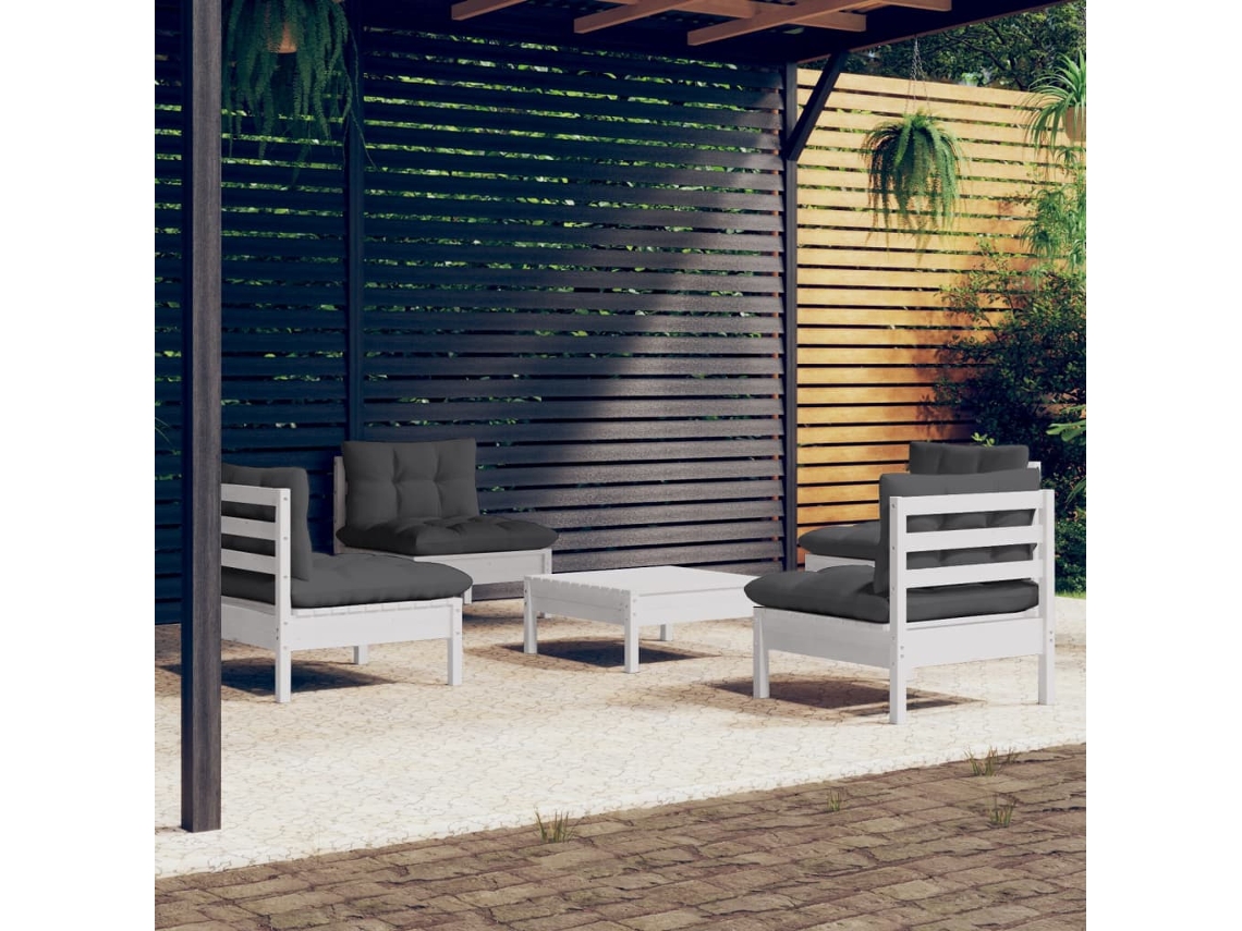 Vidaxl 5 Pcs Conj. Lounge De Jardim Com Almofadões Antracite Pinho