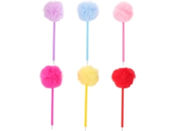 Conjunto De 6 Canetas Esferográficas Com Pompons Fofinhos Criativas E