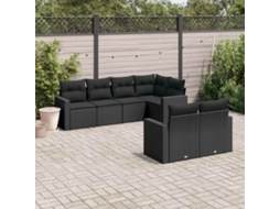 Vidaxl 7 Pcs Conjunto De Sofás P/ Jardim C/ Almofadões Vime Pe Preto
