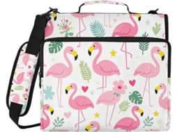 Pasta Organizadora De Documentos Com Fecho 3 Argolas E Alça, Com Estampa De Flamingo Rosa 3, 8cm 1, 5 Polegadas, Fácil