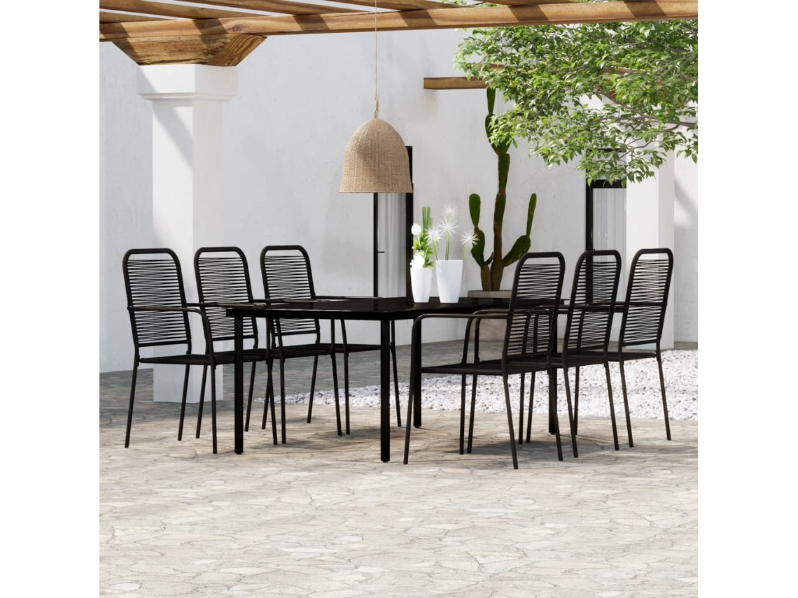 Jogo De Jantar 7 Peças Para Jardim Preto Dkd Home Decor