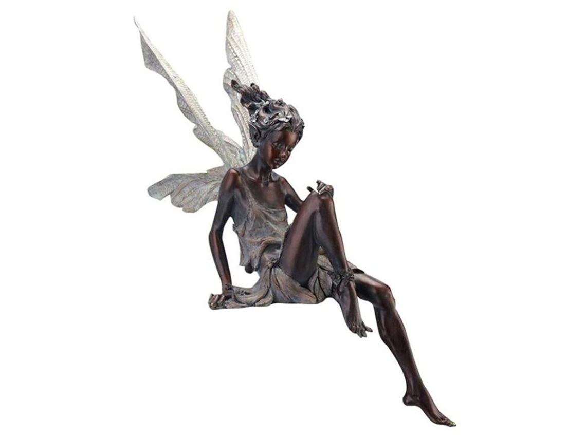 Estátua De Fada Encantadora, Escultura De Resina Para Decoração Externa, Fada Sentada De 17 Cm Que Adiciona Charme Ao Seu Jardim Ou Varanda (marrom)