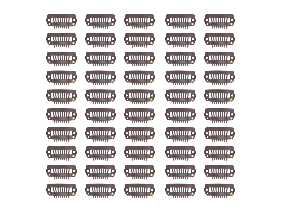 2026 50 Clips de Peluca Snap Comb para Extensiones de Cabello, Marrón Oscuro, 8 Dientes, 2.8x1.4cm, Material Duradero