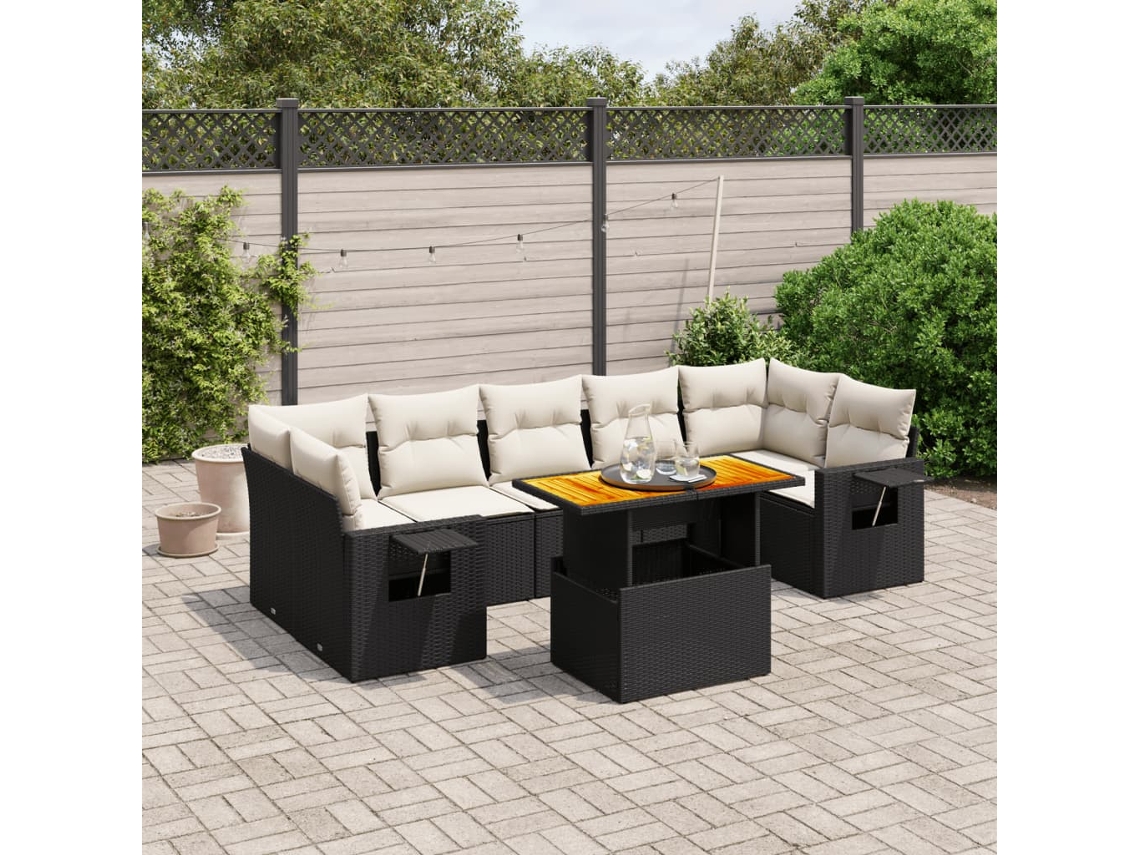 8 Pcs Conjunto Sofás De Jardim Com Almofadões Vime Pe Preto Dkd Home Decor