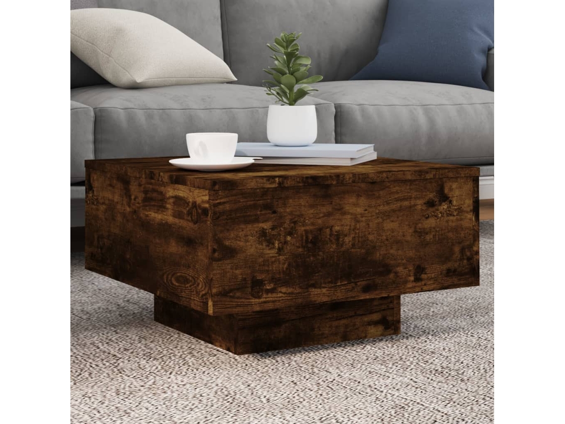Vidaxl Mesa De Centro Com Luzes Led 55x55x31 Cm Carvalho Fumado