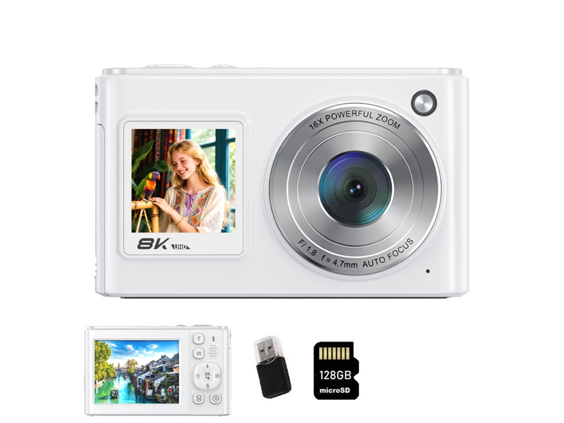 Câmera Digital SZSMART Dc325w 8k 96mp Tela Dupla Wifi Autofoco 60 Filtros de Beleza para Vloggers + Cartão de Memória 128g