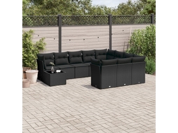 Jogo de Sofá Jardim 11 Peças C/ Almofadões Vime Pe Preto Dkd Home Decor