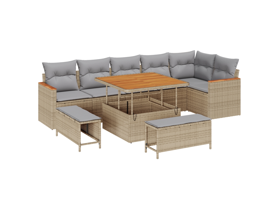 Conjunto 9 Conjunto De Sofá De Jardim Vidaxl Bege Vime Pe (100 X 100 X 71 Cm)