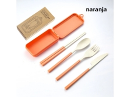 Conjunto de Talheres Portáteis de Quatro Peças, Feitos de Plástico Pp Ecológico, Desmontáveis. MDUG (laranja)